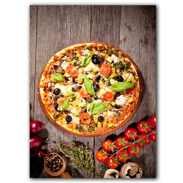 Delicious Tranh Vải Bạt Treo Tường In Hình Pizza Tomato Pepper Tươi Mới Tỏi Mì Pasta Trang Trí Nhà Bếp