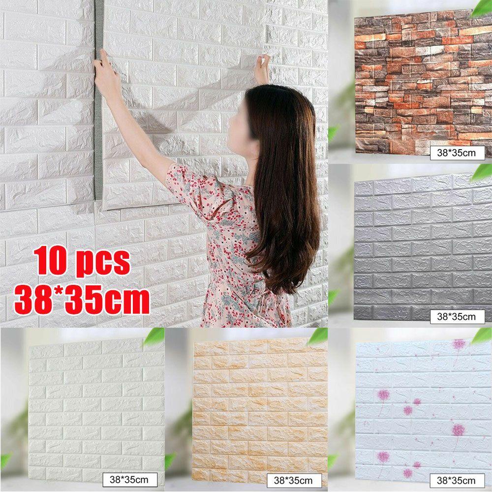 LONTIME Bộ 10 Miếng Dán Tường Bằng Xốp 3D Chống Va Chạm Kích Thước 38 * 35cm Trang Trí Phòng Khách / Phòng Ngủ / Phông