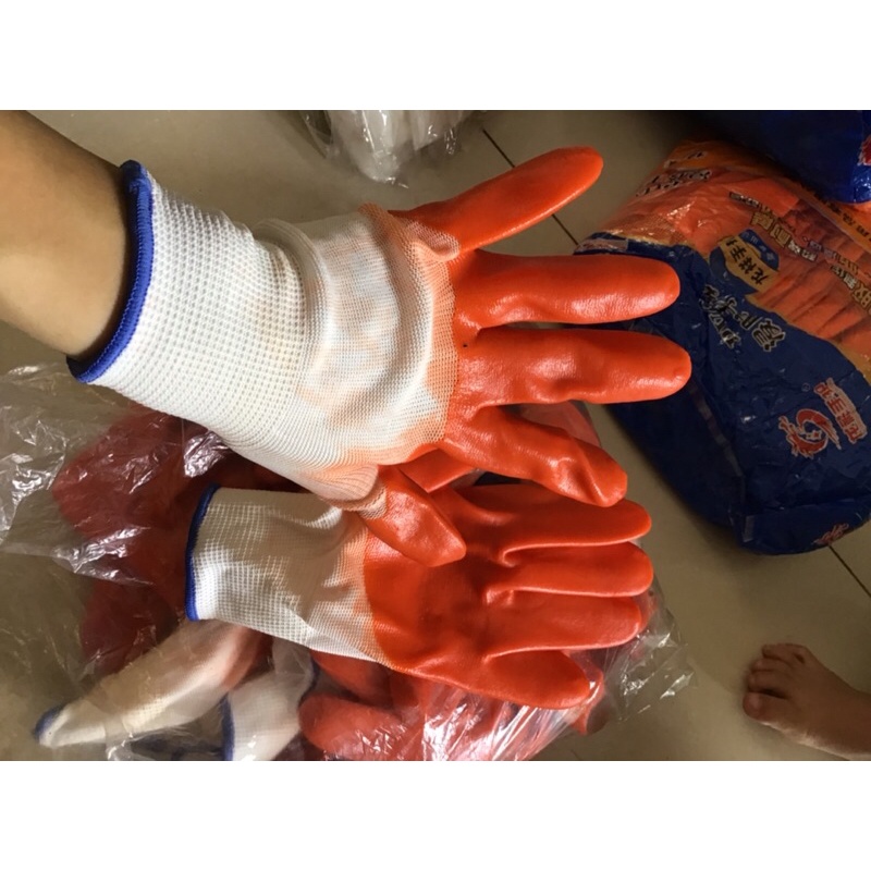 Gang tay bảo hộ lao động, gang tay sơn màu cam loại dày