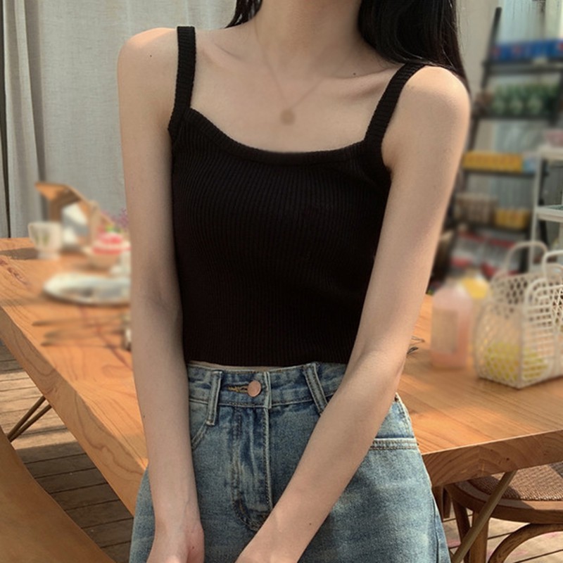 Áo hai dây dệt kim màu trơn thời trang cho nữ