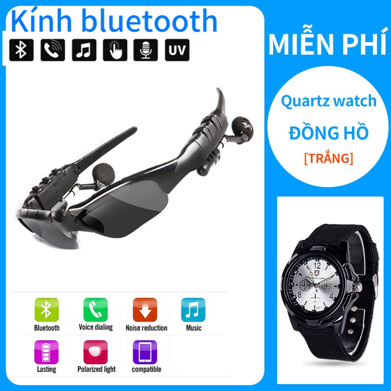 Miễn phí Đồng hồ thạch anh Kính thông minh 5.0 kèm tai nghe BLuetooth, kính bluetooth cao cấp nam- BH 6 tháng