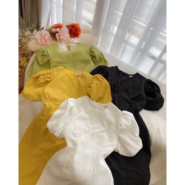 Đầm tay phồng cổ tròn maxi 14037