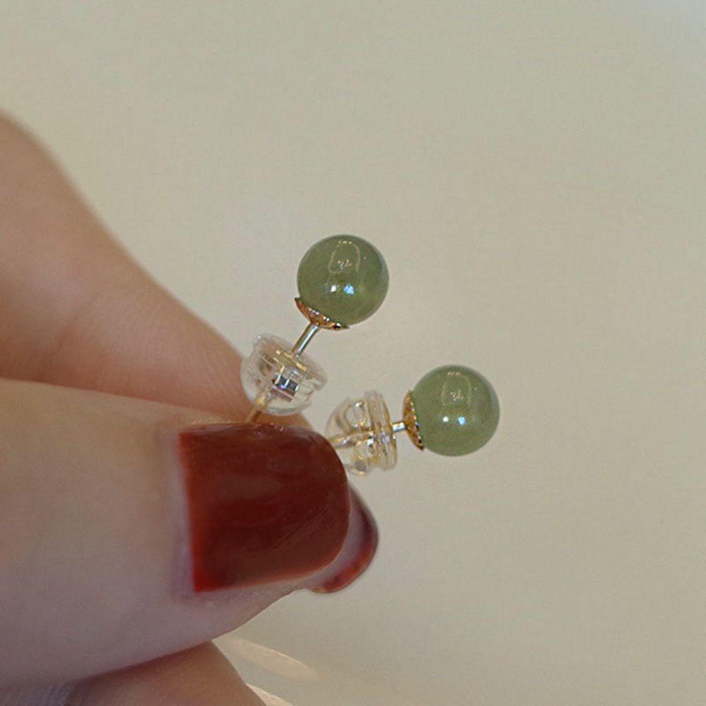 Bông Tai Ngọc Bích Tròn Mini Màu Xanh Lá Thời Trang Cho Nữ