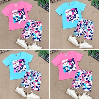 Bộ thun quần lửng ngố Mickey bé gái