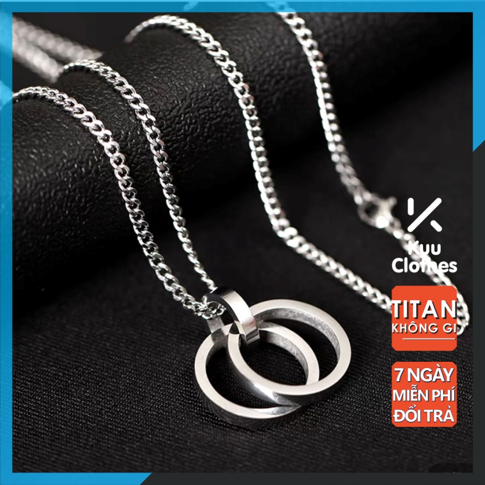 Dây Chuyền Nam 2T Màu Bạc Đẹp Kuu Clothes Cao Cấp Cá TÍnh - Vòng Cổ Nhẫn Chất Liệu Titan Cao Cấp Không Gỉ - Hàng nhập kh