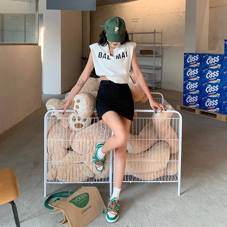 Áo thun ZHELIHANGFEI dệt kim không tay cổ polo họa tiết kẻ sọc