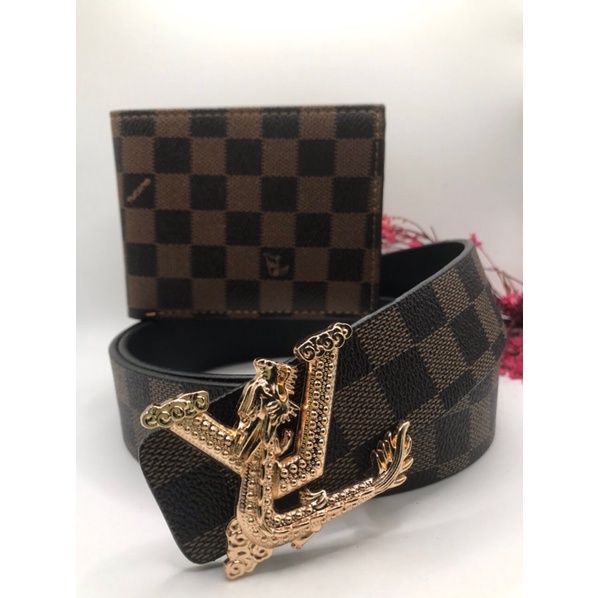 COMBO bộ caro nâu ròng - thắt lưng và ví - Dây nịt da và bóp da cao cấp new 2022 ( hàng HOTTREN )