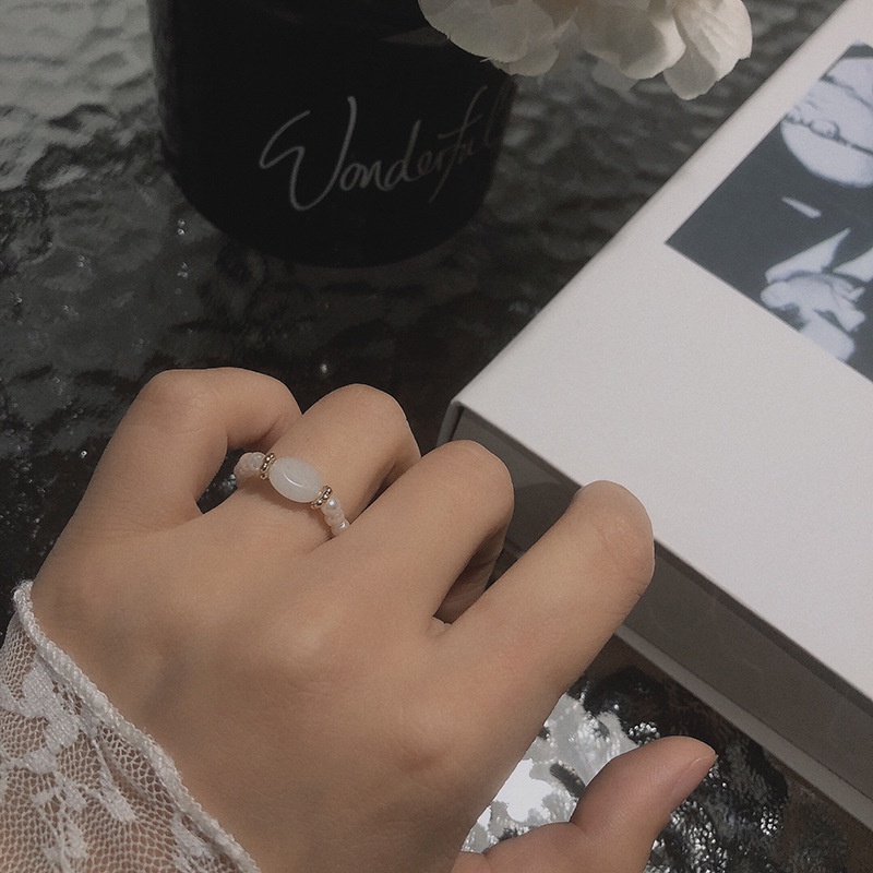 Nhẫn Đính Ngọc Trai Nhân Tạo Phong Cách Hàn Quốc 19355