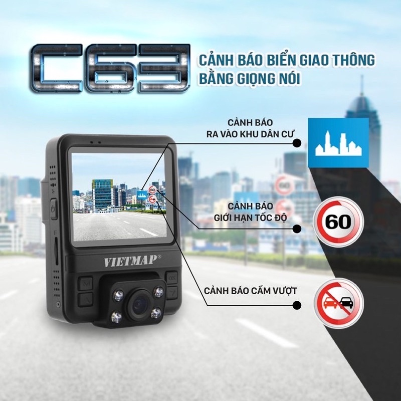 Camera hành trình VietMap C63 Ghi Hình Cùng Lúc Trước & Trong xe