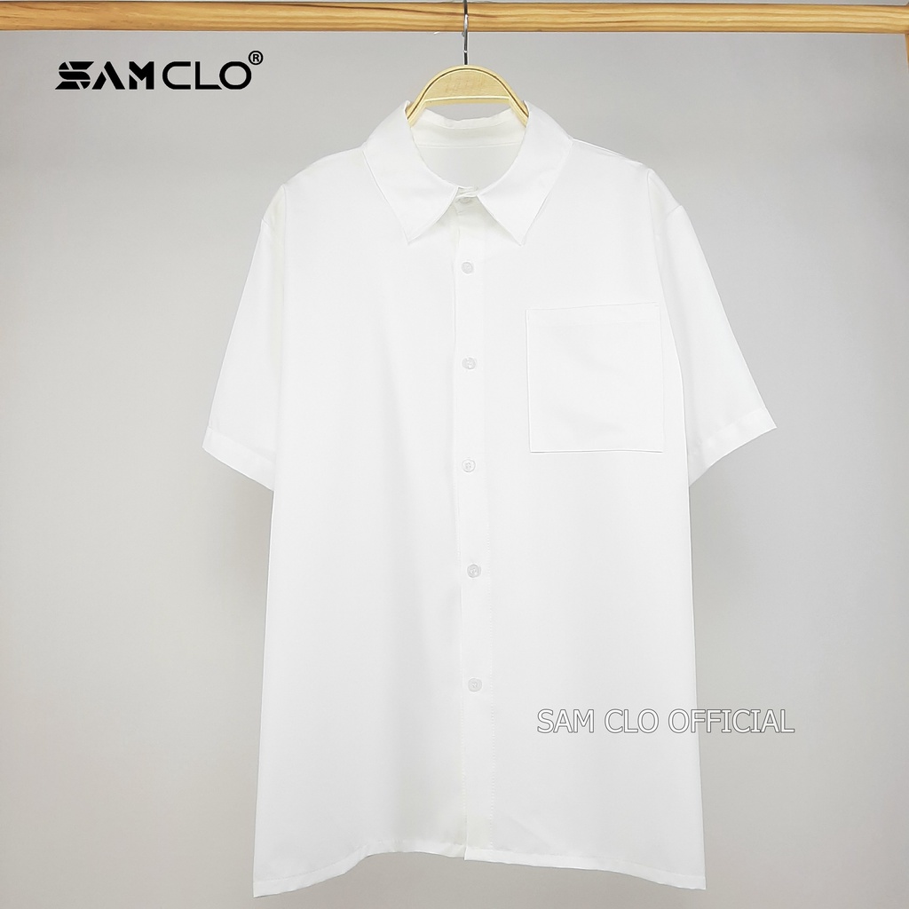 Áo sơ mi SAM CLO nữ freesize form rộng cộc tay - tay ngắn đi học, thời trang học sinh, dáng ulzzang Hàn Quốc TRƠN 1 TÚI