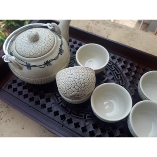 BỘ ẤM CHÉN BÁT TRÀNG MEN RẮN - Trắng