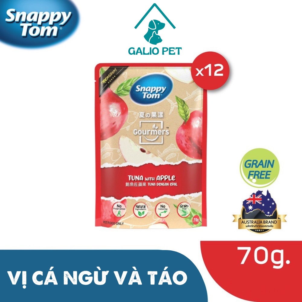 Combo 12 túi Pate Snappy Tom Gourmers vị Cá Ngừ và Táo, túi 70g