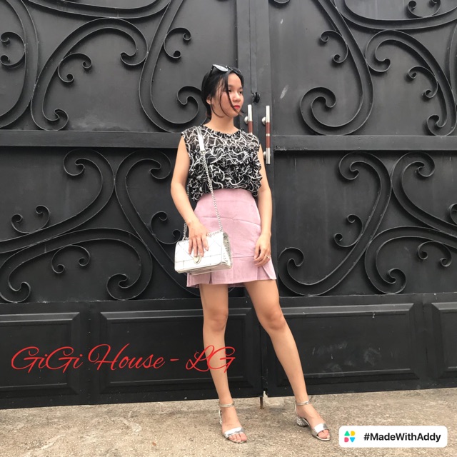 Set áo voan + chân váy hồng