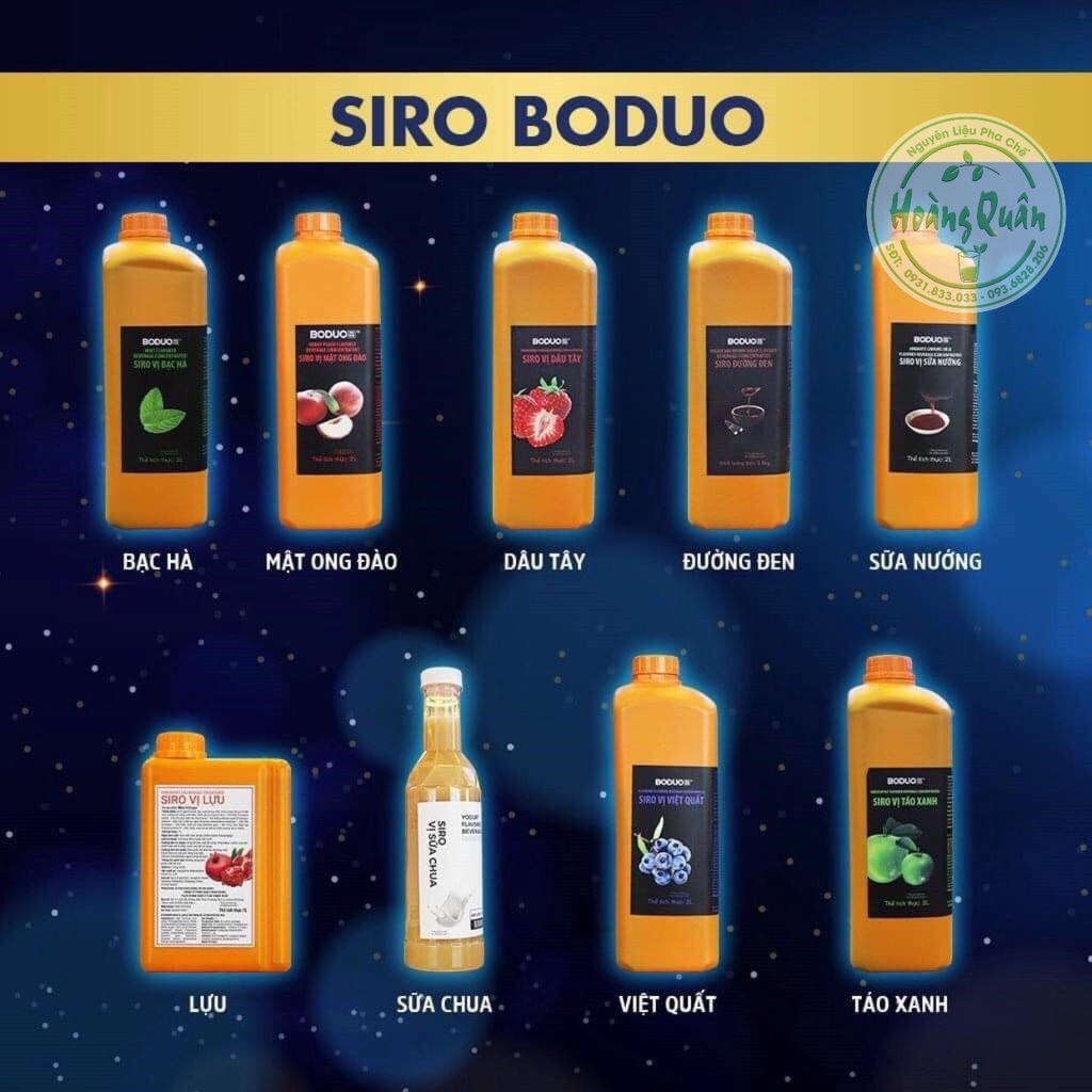Siro Boduo các vị Dâu,Đào,Yakutl,Việt Quất,Táo Xanh,Lựu, Đường đen, Sữa Nướng,Bạc hà ,Chanh leo