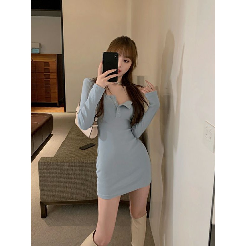 váy thun nữ lệch vai cực sexy tôn dáng phong cách hàn quốc 2021