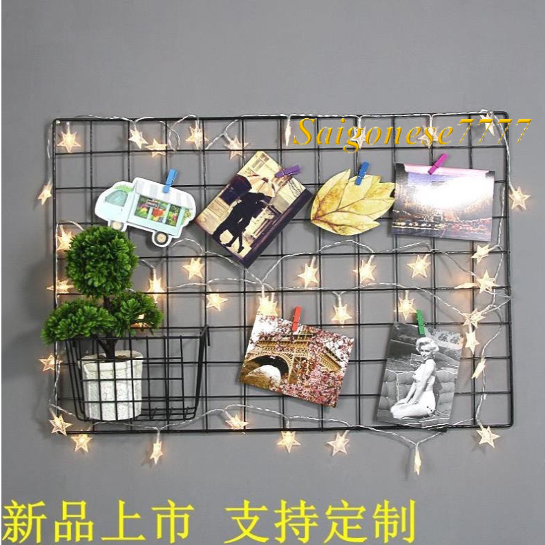 Combo Khung Hình Lưới Sắt+ Đèn Led Xài Điện Đèn Fairy Light Kẹp Hình Nghệ Thuật Trang Trí Decor Nhà