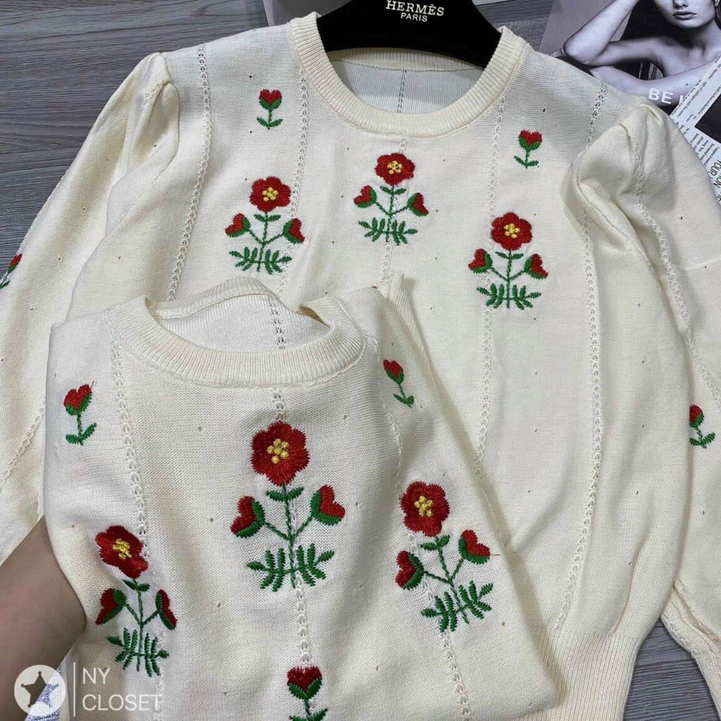 ÁO LEN THÊU HOA TAY BỒNG