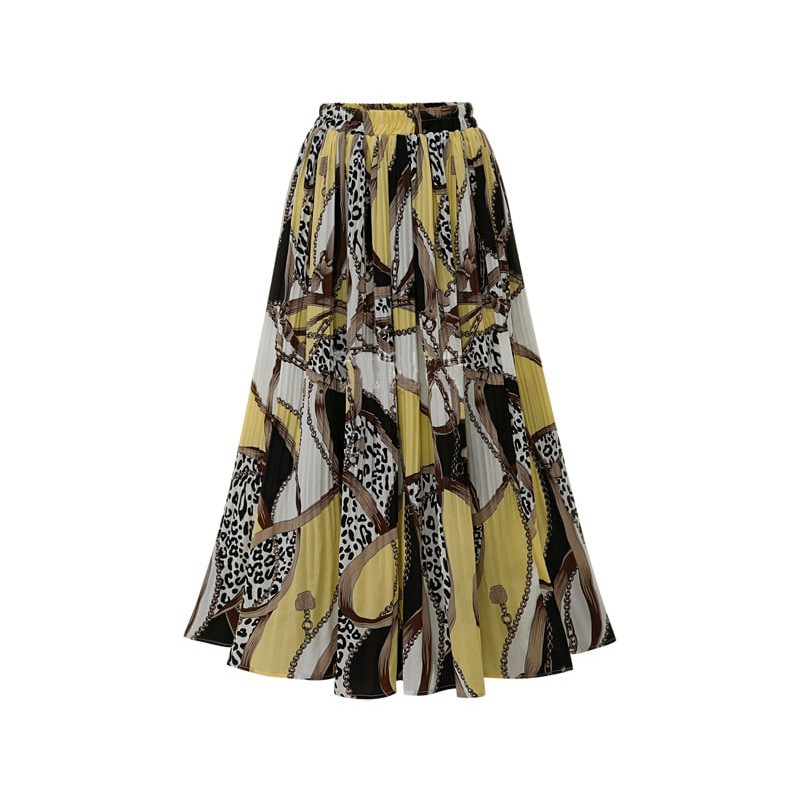 High Waist Chiffon Pleated Printed Plus Size A-line Midi Skirt | BigBuy360 - bigbuy360.vn
