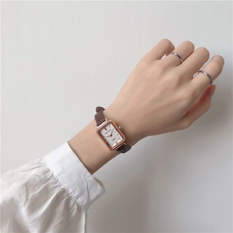 Đồng hồ nữ mặt chữ nhật nhỏ 26mm dây da SULAMIN đẹp phong cách vintage