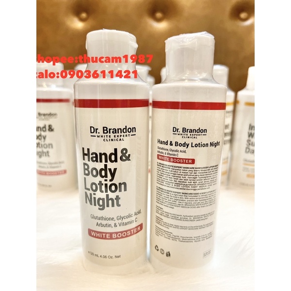 combo Kem dưỡng trắng da, chống nắng Body Dr.Brandon WHITE EXPERT Clinical Hand Lotion Body ngày &amp; đêm.