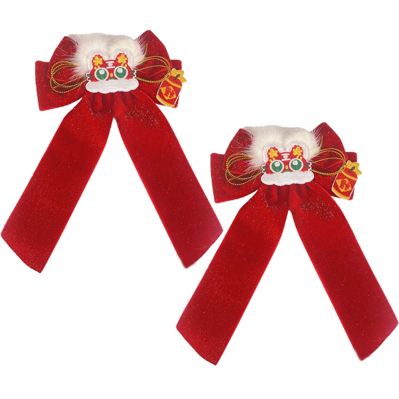 Kẹp Tóc Tua Rua Đính Bóng Lông Nhung Màu Đỏ Mừng Năm Mới