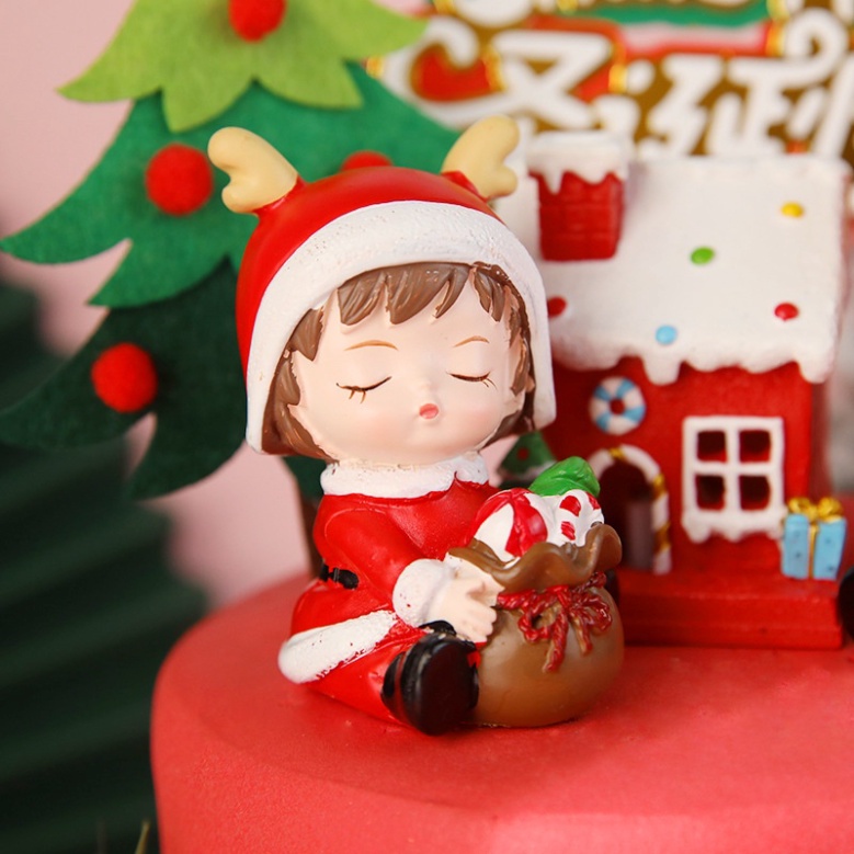 Đồ trang trí bánh kem noel  cặp tượng em bé noel trang trí bánh kem sinh nhật