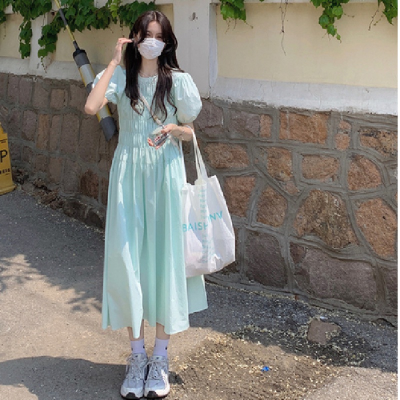 Đầm Chữ a Tay Phồng Ôm Eo Thời Trang Mùa Hè Dành Cho Nữ 2022