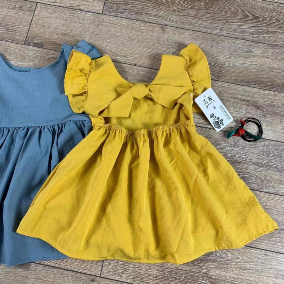 Váy bé gái, size 9-23kg, 1-7 tuổi thời trang trẻ em phòng cách Hàn Quốc, Váy đũi thắt nơ ở lưng cho bé