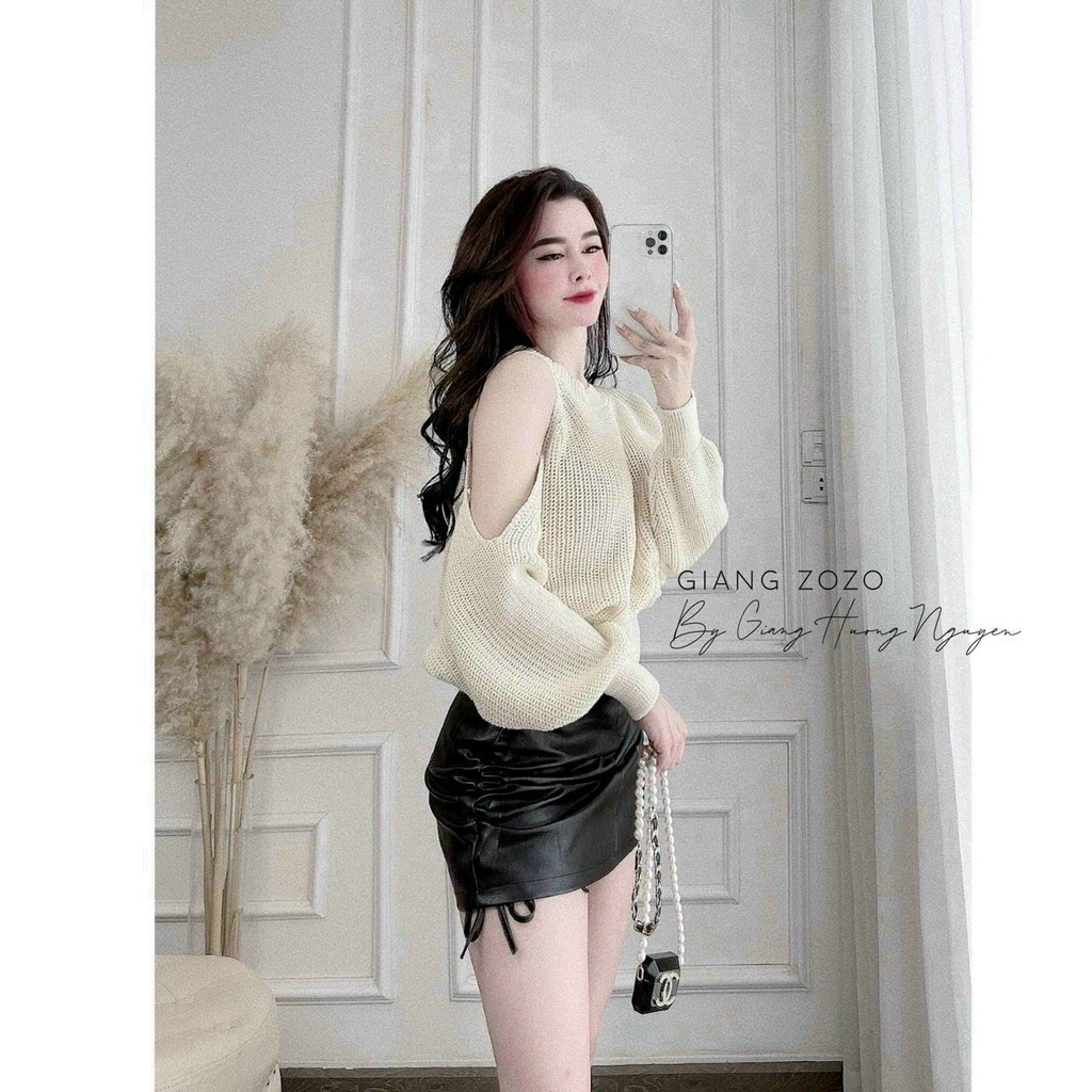 Áo len gạo hở bên vai thời trang thu đông  KÈM ẢNH THẬT  BAO KIỂM ❌