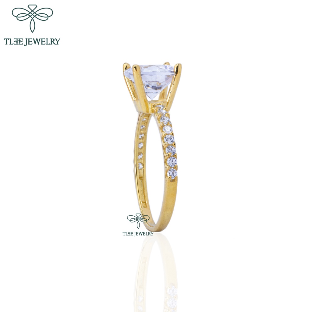 Nhẫn bạc nữ TLEE trụ đá bốn chấu mạ vàng 14k ổ đá 8li sang trọng TleeJewelry A0150