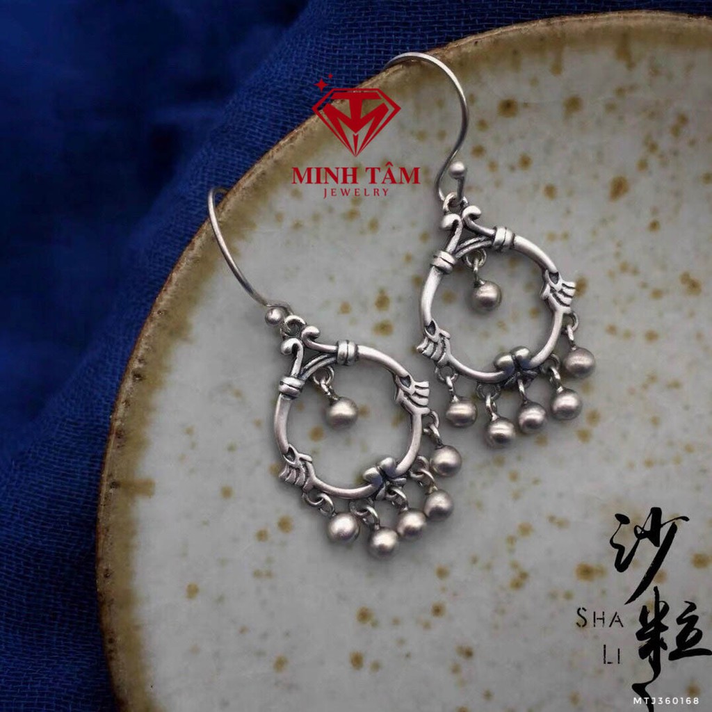 Bông tai bạc Thái 925 bạc xưa,Khuyên tai bạc thiết kế công nghệ bạc xưa-Minh Tâm Jewelry