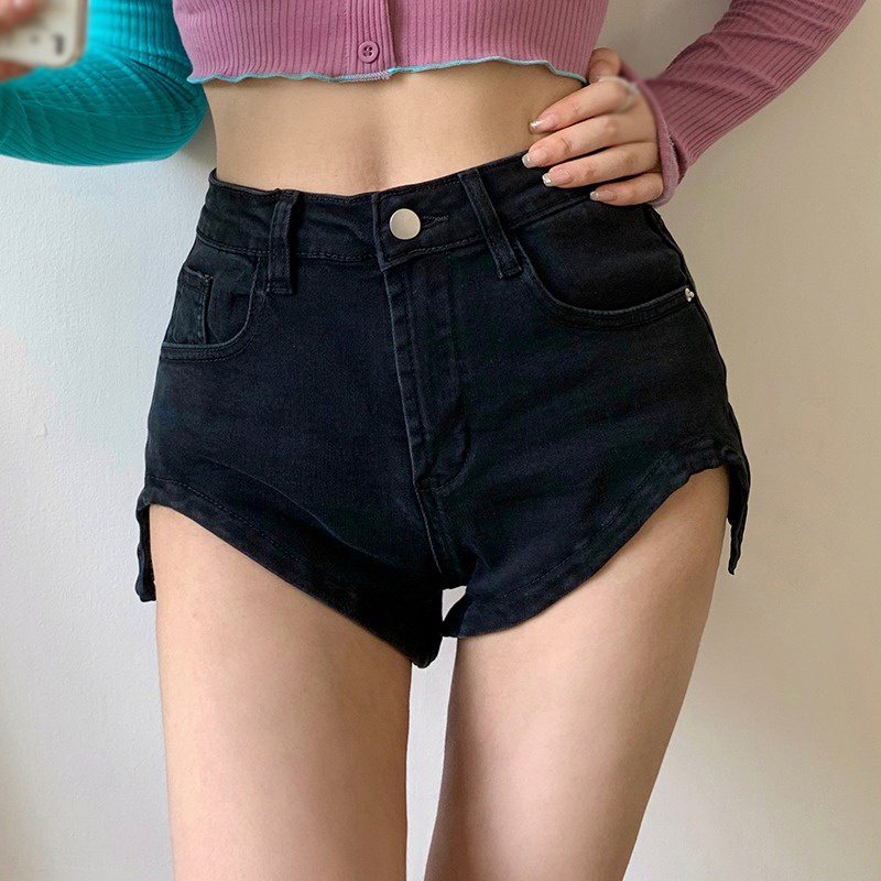 Quần Short Denim Lưng Cao Màu Sắc Trơn Phong Cách Hàn Quốc Gợi Cảm Cho Nữ
