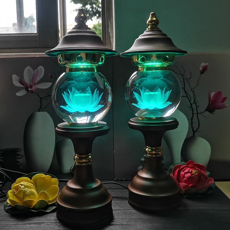 CẶP 2 CÂY ĐÈN LED HOA SEN PHA LÊ THỜ CÚNG TRANG TRÍ