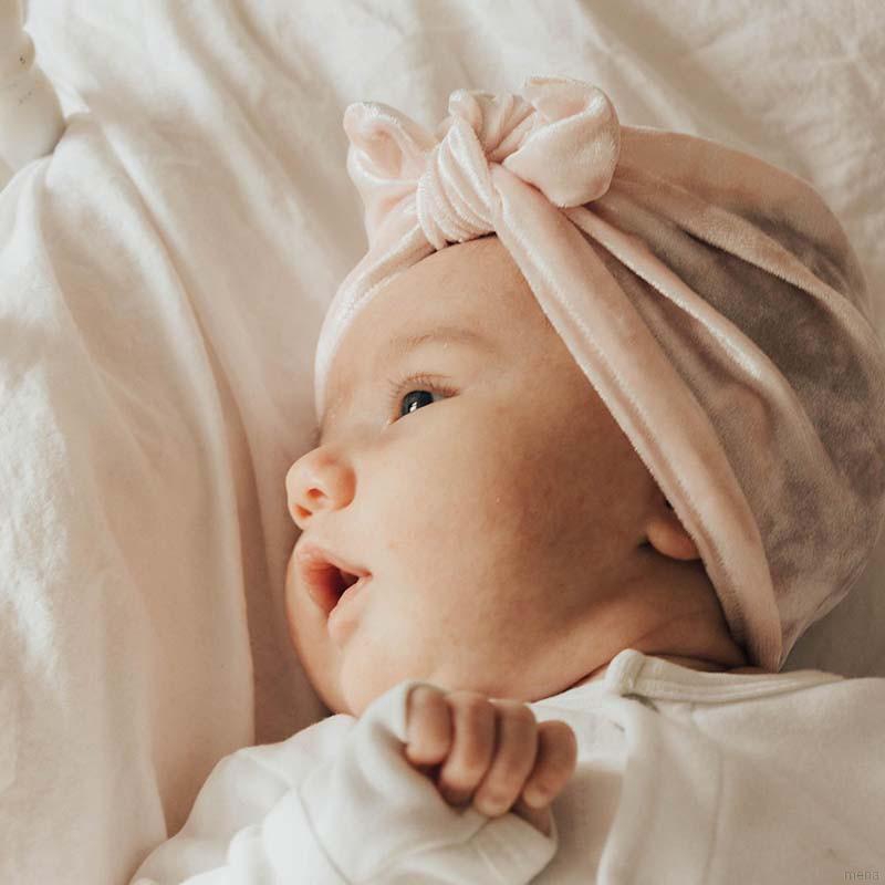 Nón len vải trùm đầu phối nơ đáng yêu cho bé gái