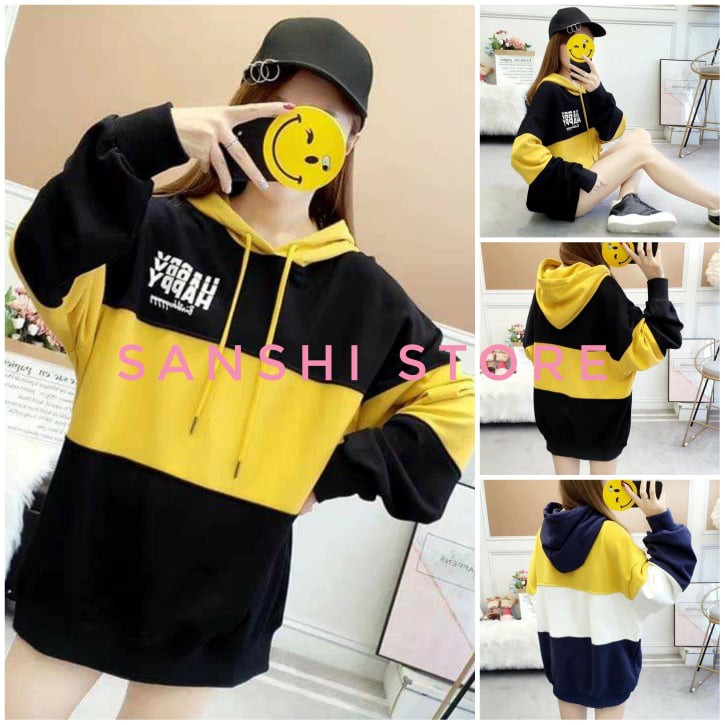 Áo Hoodie ♥ FREESHIP ♥ ÁO KHOÁC NỈ UNISEX PHỐI - SỌC NGANG HAPPY FREESIZE nam nữ - KN18