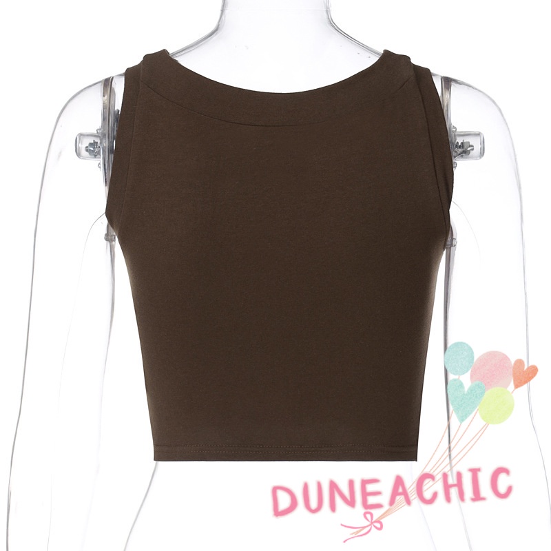 DUNEA Áo Tank Top Sát Nách Cổ Tròn Đính Đá Lấp Lánh Phong Cách Đường Phố Cá Tính