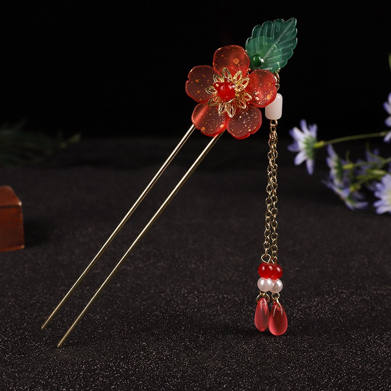 Trâm Cài Tóc Cổ Trang Bằng Kim Loại Đính Hoa Phong Cách Trung Hoa