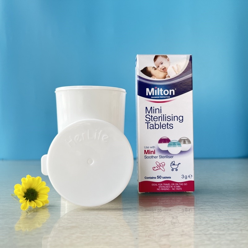 combo 50 viên tiệt trùng milton và hộp khử trùng