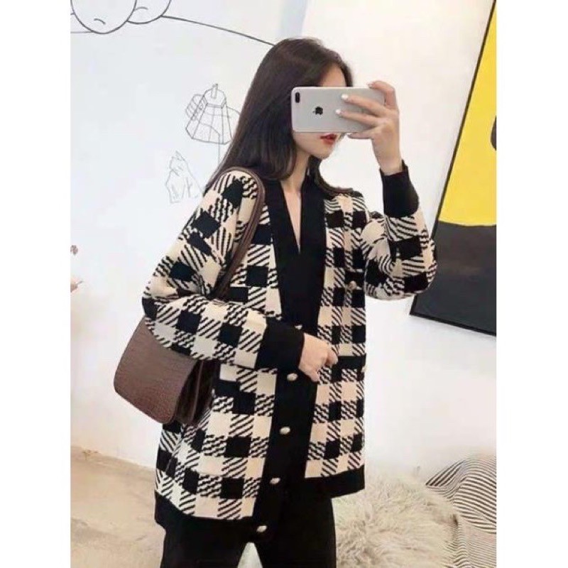 Áo cardigan kẻ caro thời trang thu đông 2020 ( kèm ảnh thật ) | BigBuy360 - bigbuy360.vn