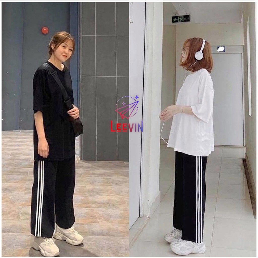 Quần ỐNG RỘNG Nữ 3 Sọc Trắng Unisex Nam Nữ [ NHIỀU MÀU ] - Kiểu quần Baggy nữ lưng cao Culottes Leevin Store | BigBuy360 - bigbuy360.vn