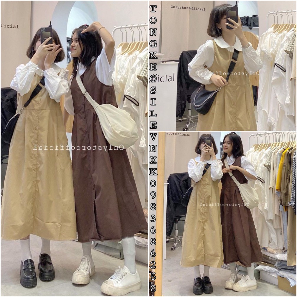 Váy Yếm BabyDoll Cài Cúc Nâu Be style Hàn Quốc - Yếm Váy Kaki 2 Màu Ulzzang hottrend