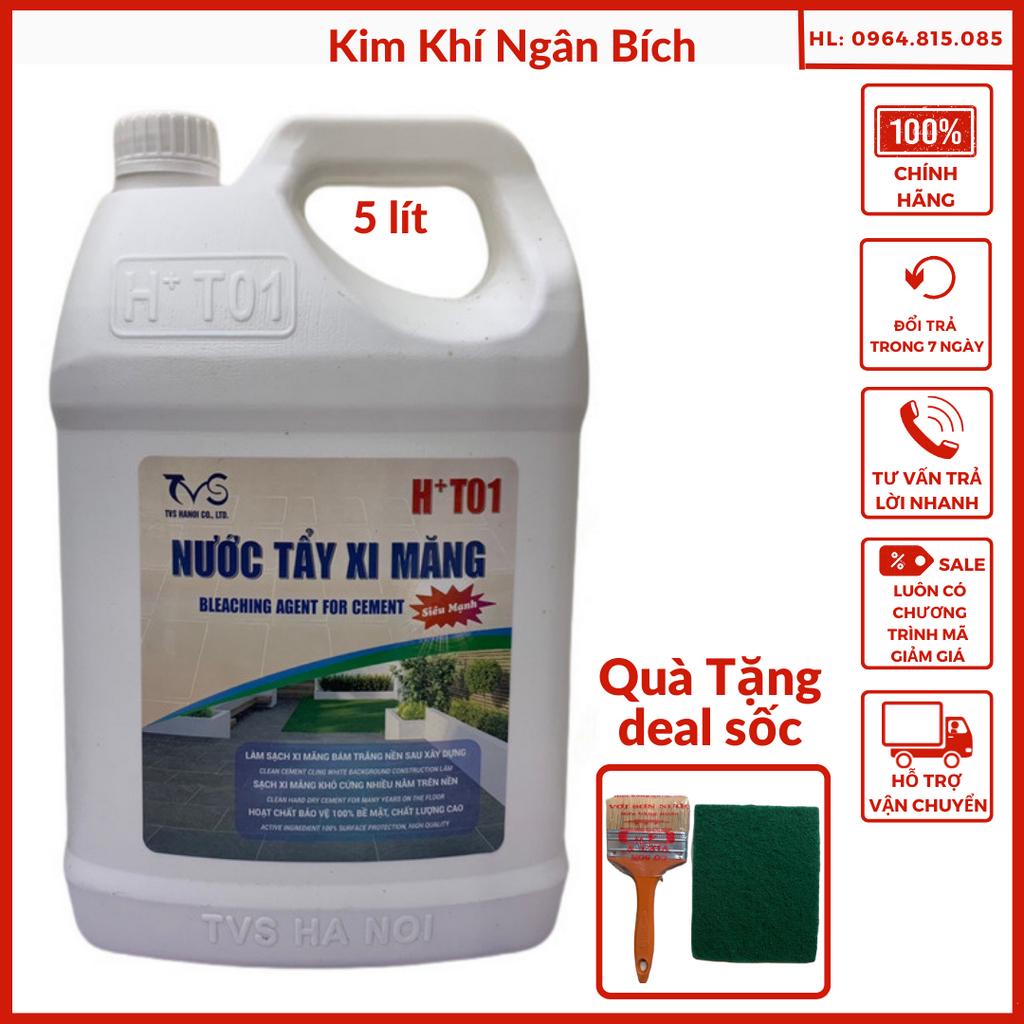 Chất tẩy xi măng dung dịch tẩy xi măng ht01 can 5L rong rêu tạp chất dính trên các mặt sàn nền nhà