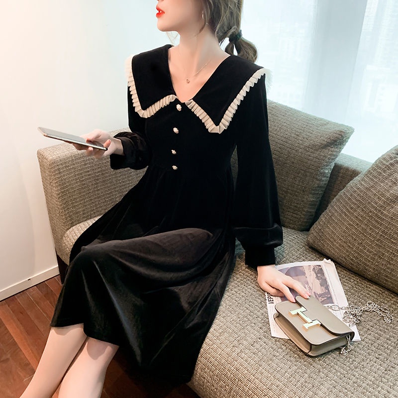 Váy babydoll Đầm Nhung Cổ Búp Bê Phong Cách Hepburn Thời Trang Mới 2022 Cho Nữ