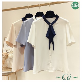 Áo sơ mi tay ngắn cột nơ - A1234
