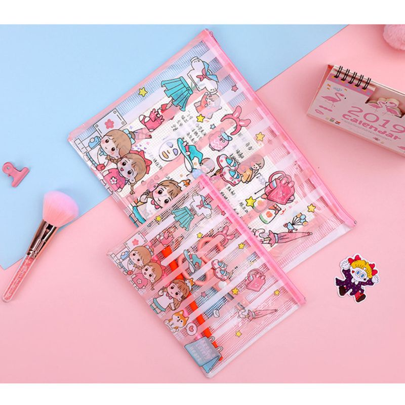 Túi Đựng Bút Dạng Lưới Trong Suốt Cỡ Lớn Whi A4 A5 Họa Tiết Hoạt Hình