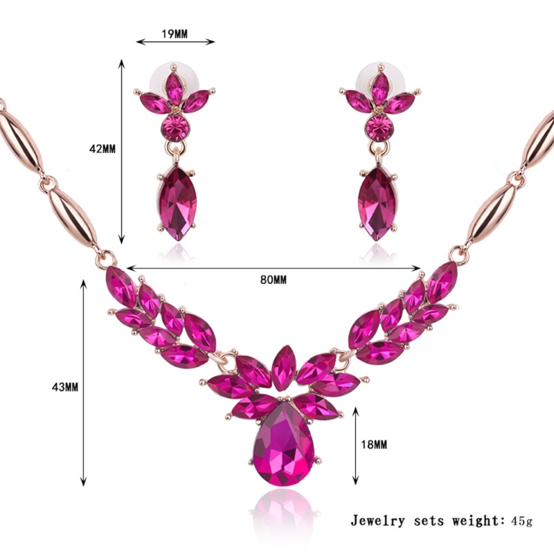 Bộ Vòng cổ + Bông Tai Đính Đá Hình Lá Cho Nữ