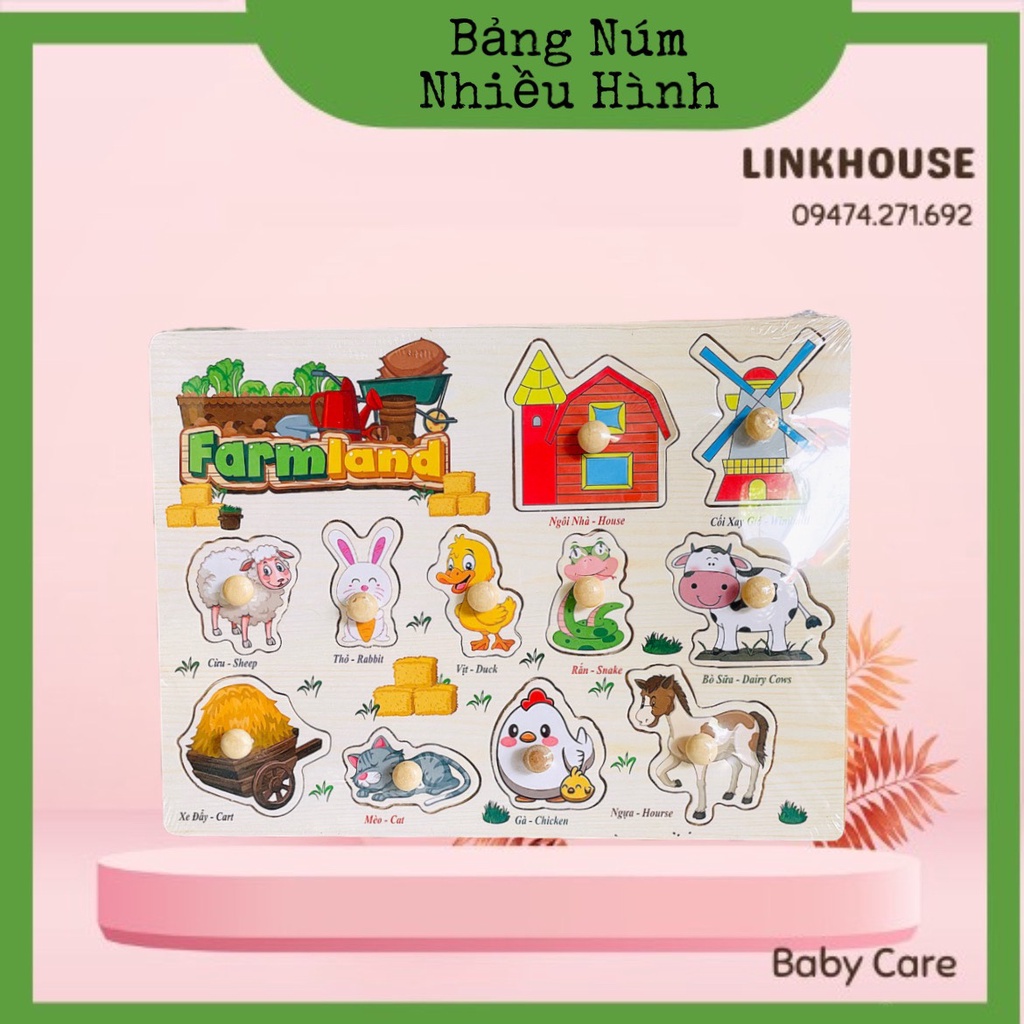 Đồ chơi bảng ghép hình núm gỗ Bảng gỗ có núm cho bé loại to đẹp
