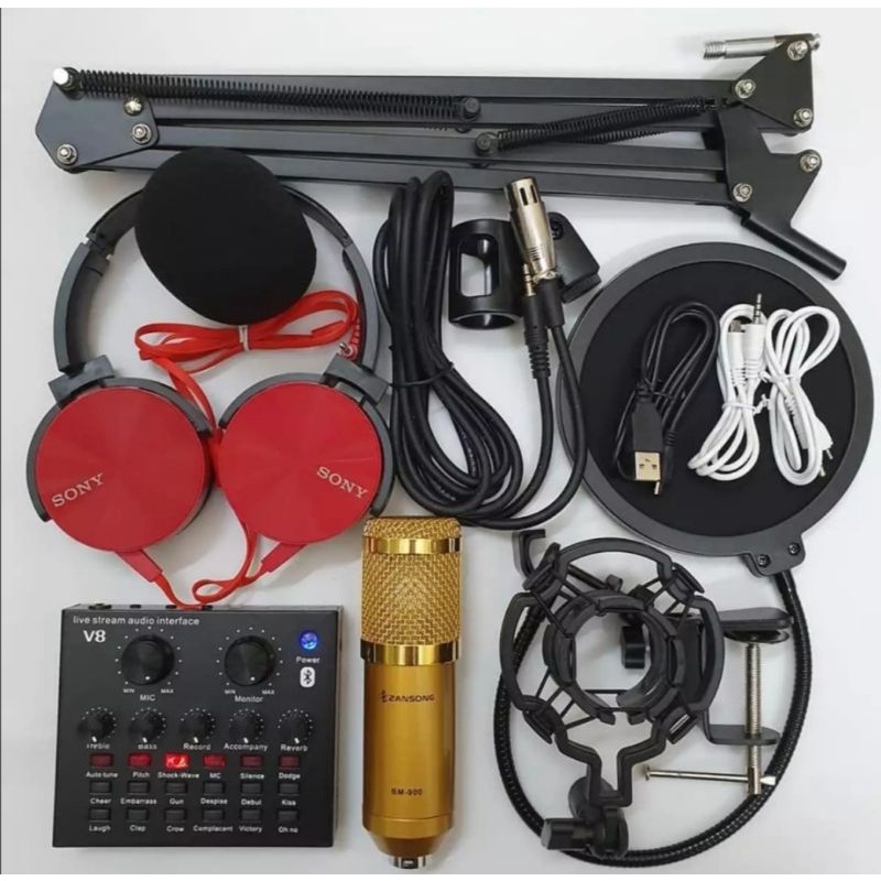 Bộ thu âm soundcard V8 và mic bm900