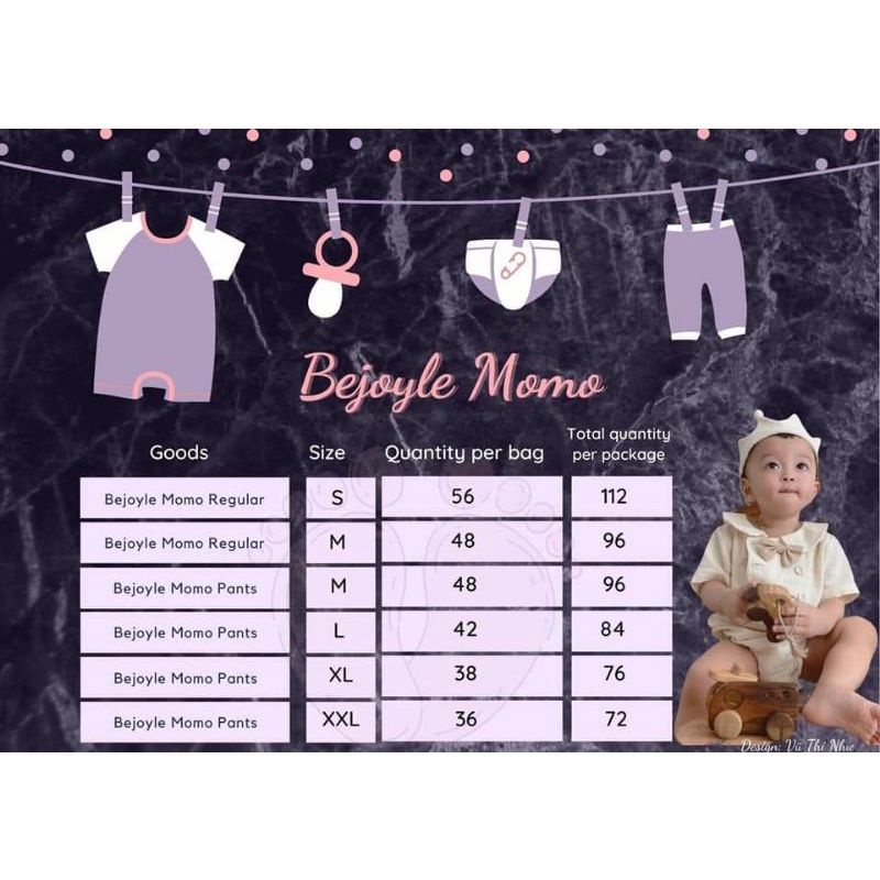 Bỉm dán/quần Bejoyle Momo S112/M96/L84/XL76/XXL72