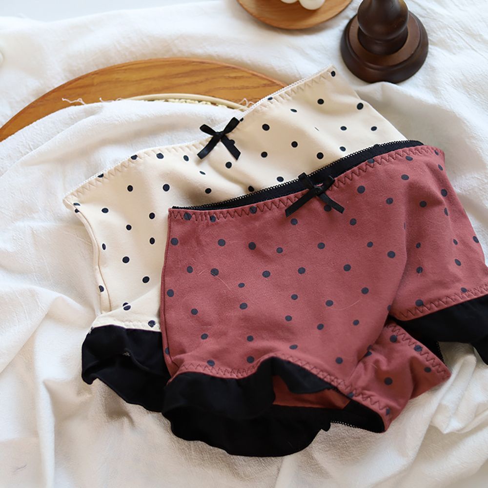 Quần lót cotton lưng cao trong suốt thoáng khí họa tiết chấm bi đính nơ dễ thương cho nữ